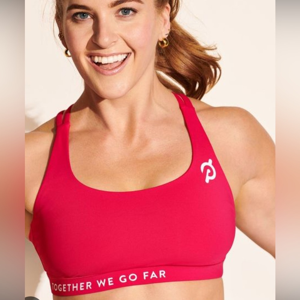 Lululemon Hot Pink Peloton Logo Together we go Far Sports Bra Size 6